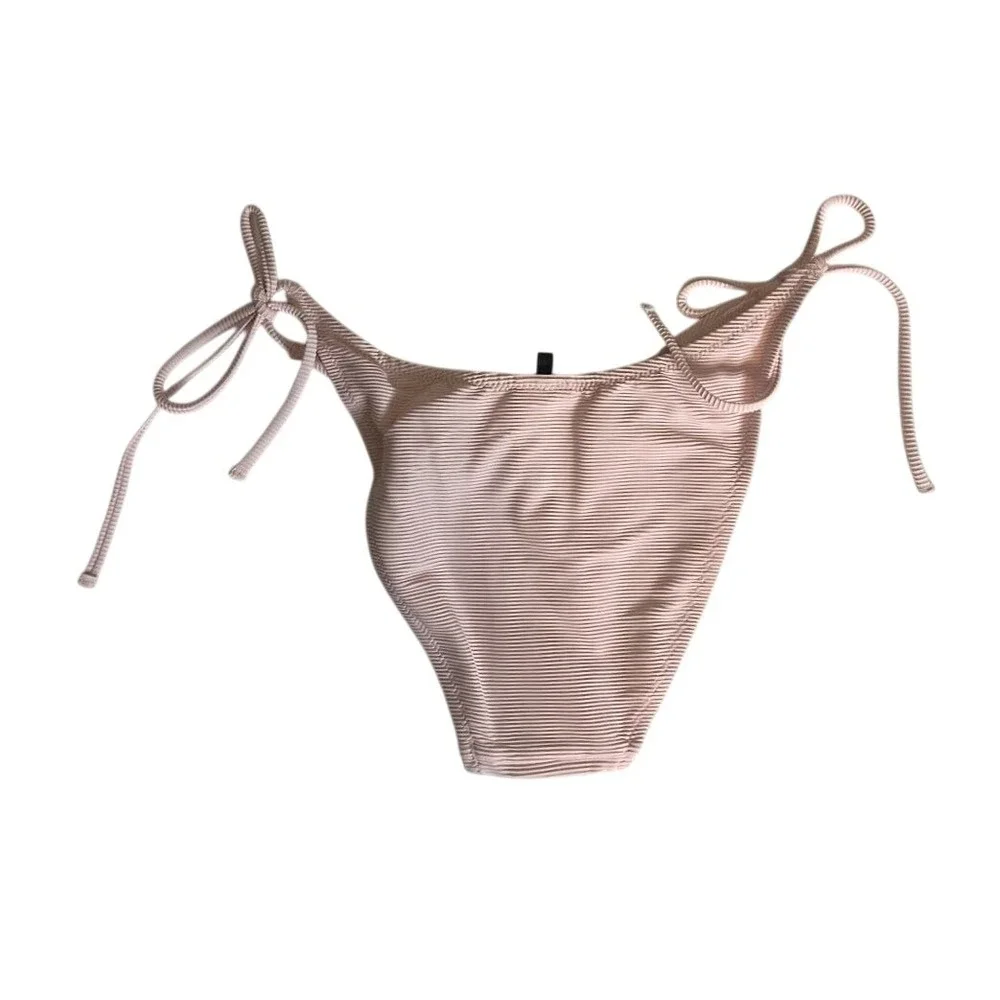 J Crew Pink Ribbed‎ Curved Waist Cheeky Bikini Bottom - Small - Style BE805